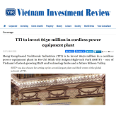 TTI to invest $650 million in cordless power equipment plant